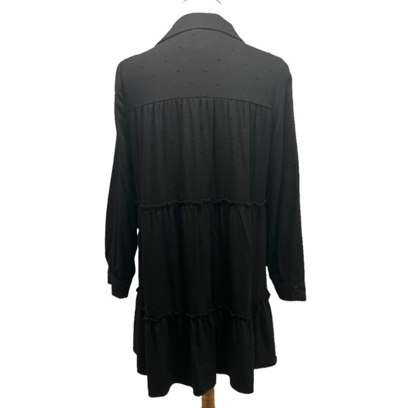 Zara Black Swiss Dot Tiered Swing Button Front Mini Dress - Picture 7 of 14